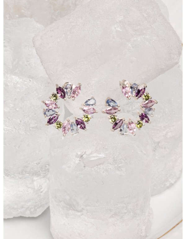 Boucles d'oreilles rondes plaquées argent avec pierres de...