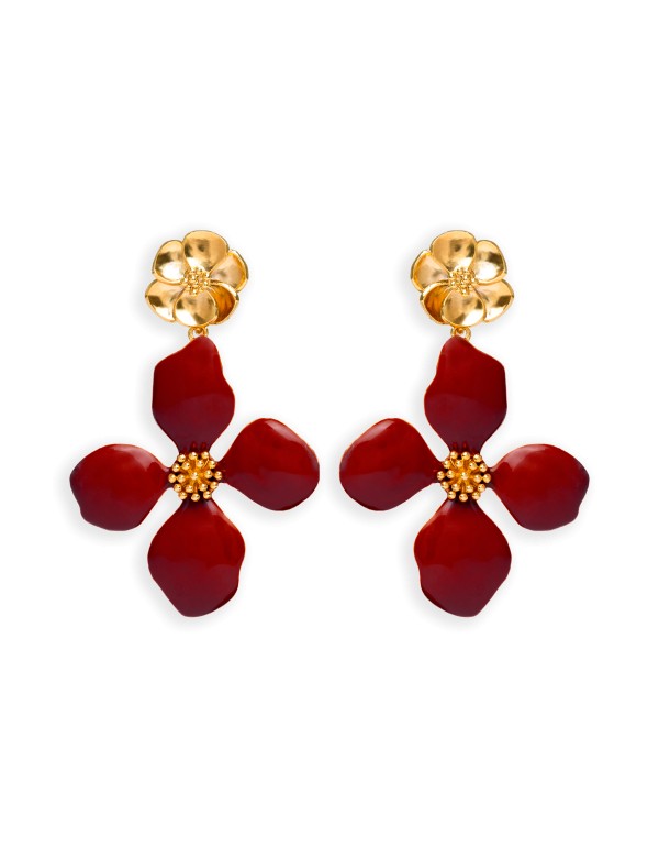 Garnet Flower Shaped Earrings - Cassia
