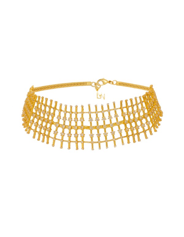 Gold-plated choker with zirconia details