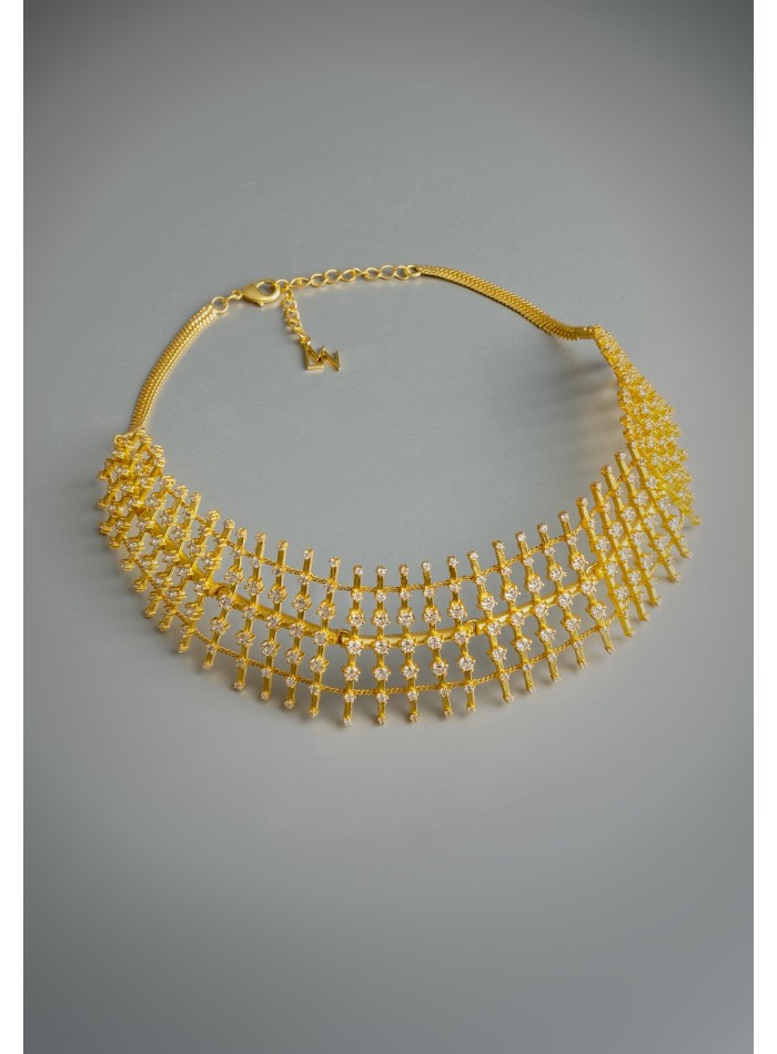 Gold-plated choker with zirconia details
