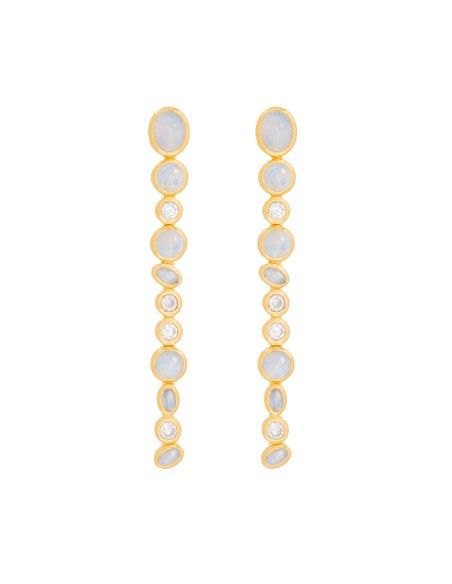 Long earrings with multiple pieces of moonstones