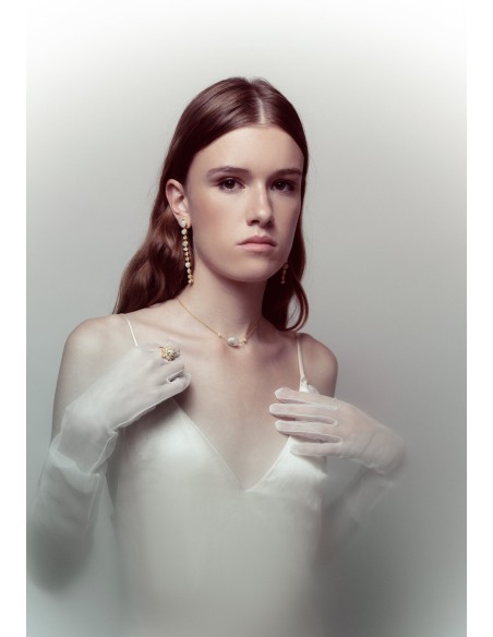 Long earrings with multiple pieces of moonstones