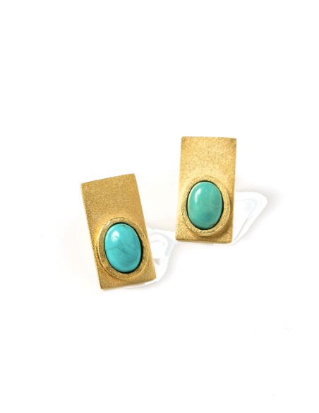 pendientes fiesta dorados piedra natural turquesa rectangulo boda invitada