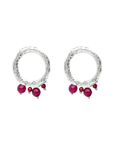 Boucles d'oreilles circulaires en argent avec pierres fuchsia