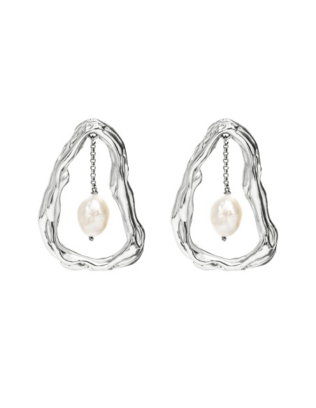Silver plated earrings with gold plated chain and pearl