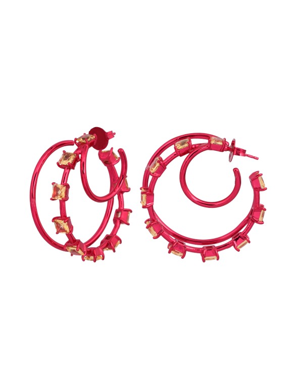 Aros dobles fucsias con circonitas
