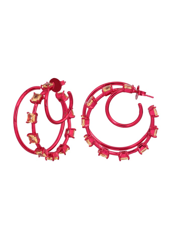 Aros dobles fucsias con circonitas