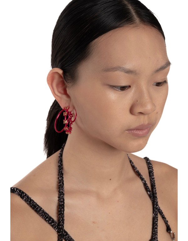 Aros dobles fucsias con circonitas 2