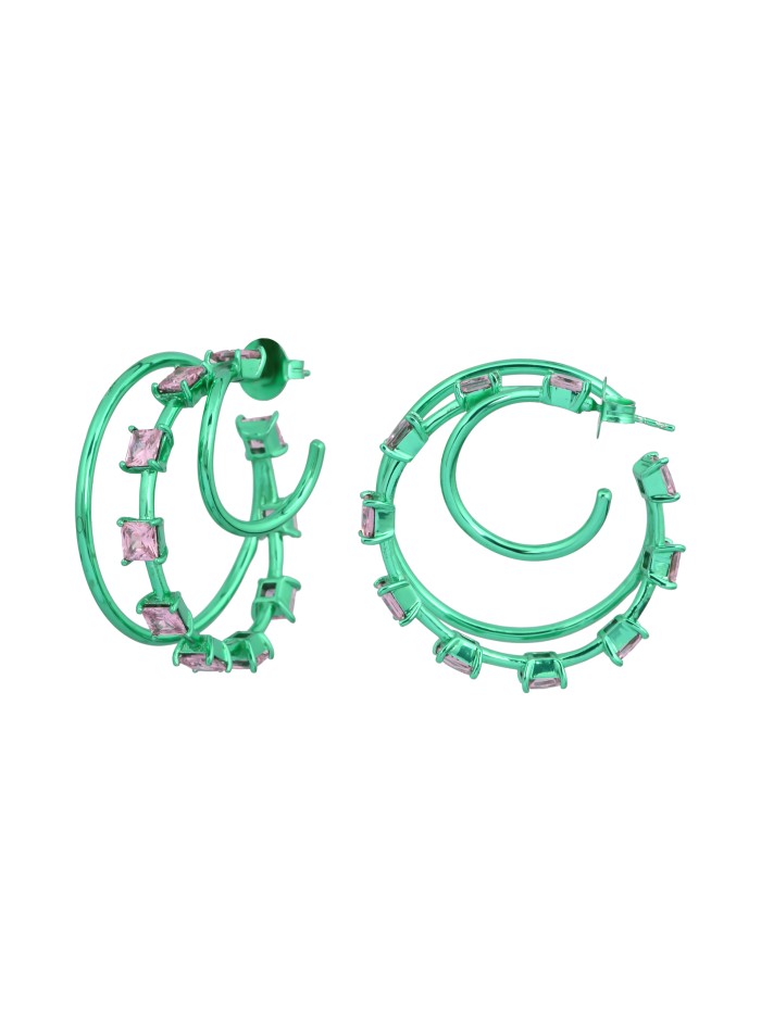 Aros dobles verdes con circonitas
