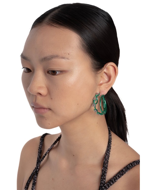 Aros dobles verdes con circonitas 2