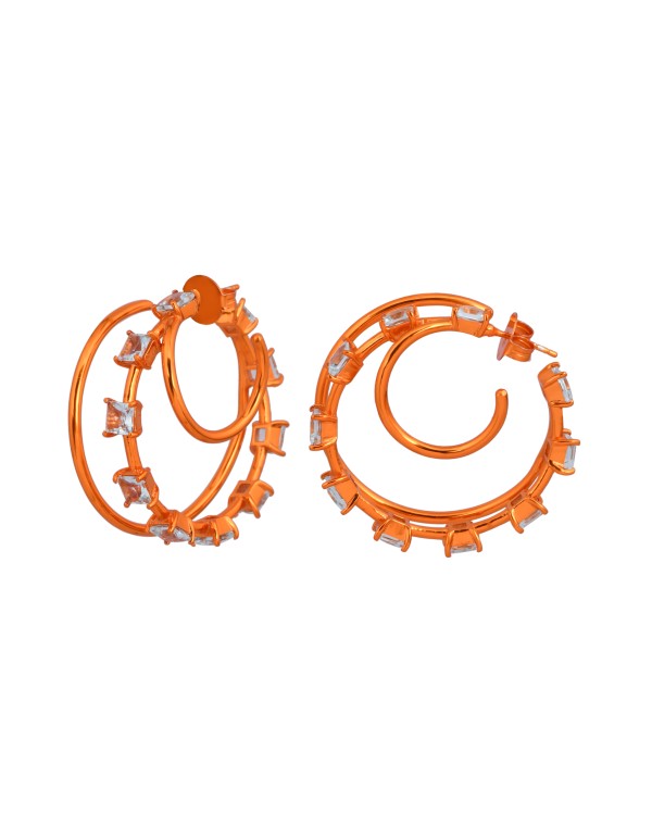 Aros dobles naranja con circonitas