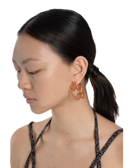 Aros dobles naranja con circonitas