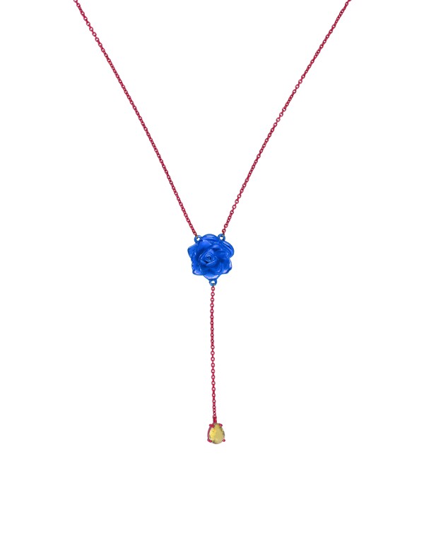 Collar largo con rosa azul