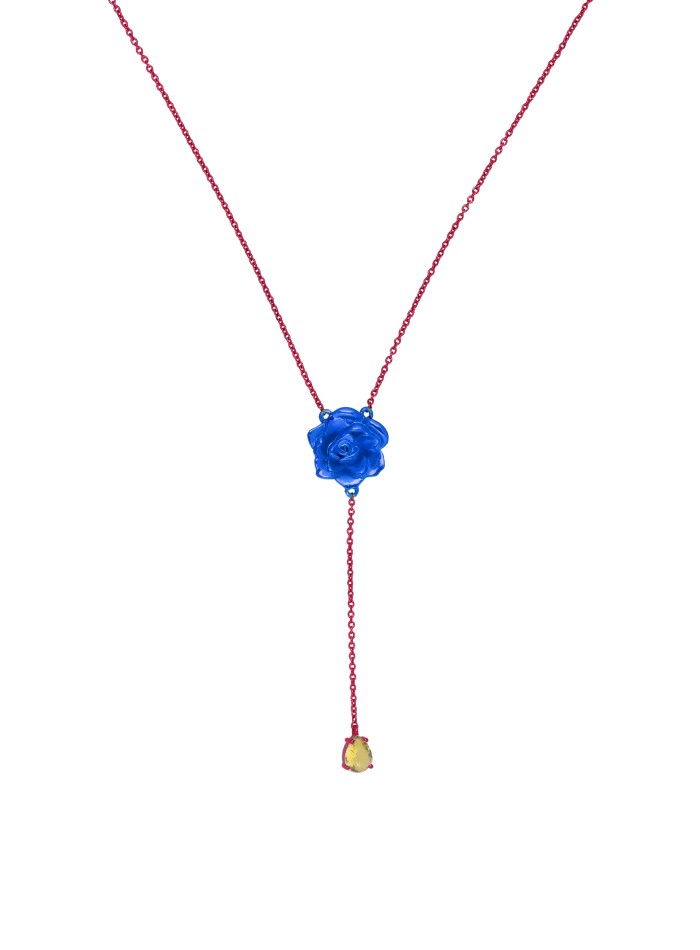 Collar largo con rosa azul