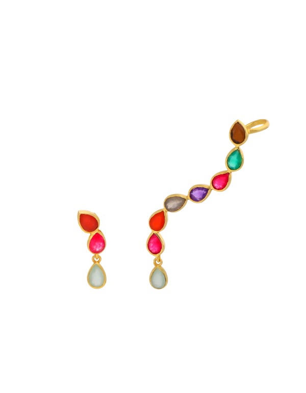 Pendiente estilo earcuff con piedras de color