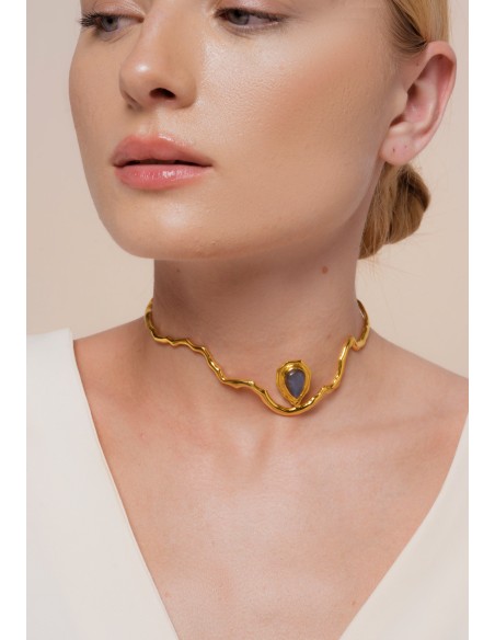 Choker Dorado con Piedra Semipreciosa Gris - Gratitude