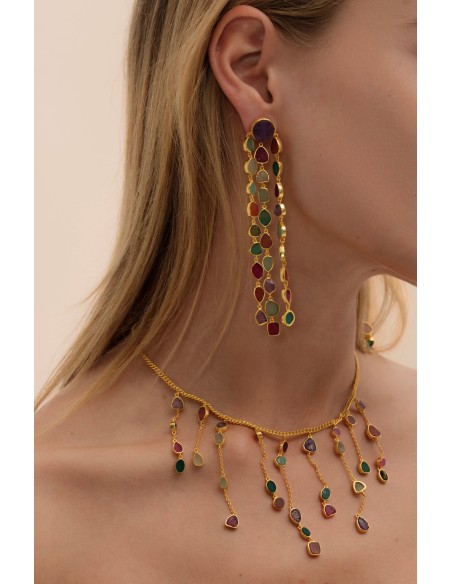 Pendientes mulicolor largos y dorados - Prana