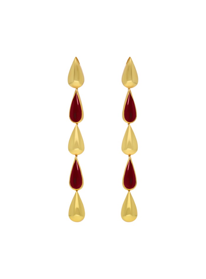 Pendientes largos forma de gota granate y dorado