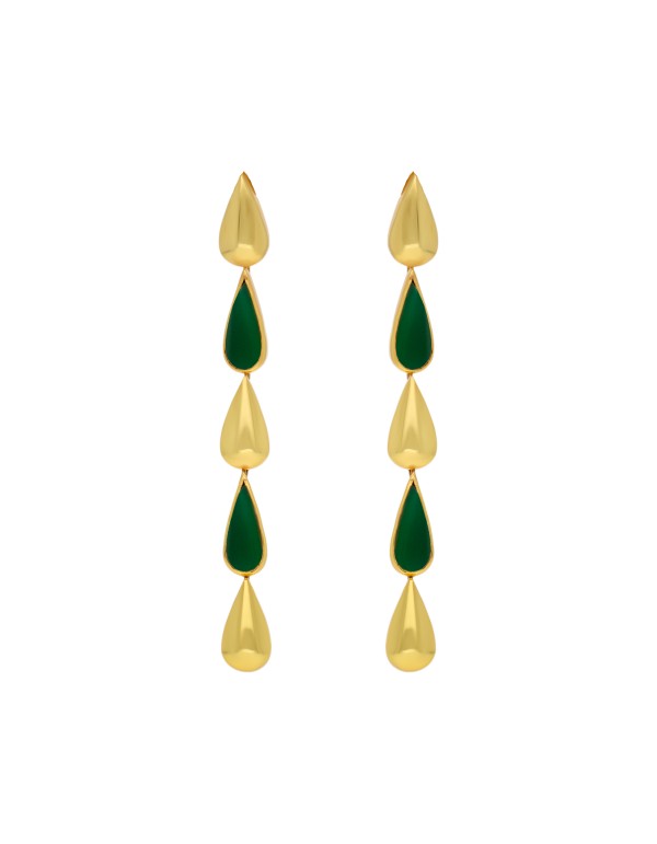 Pendientes largos forma de gota verde y dorado
