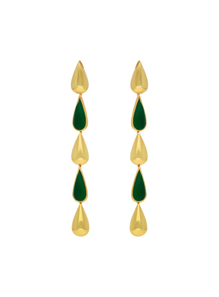 Long green and gold drop earrings