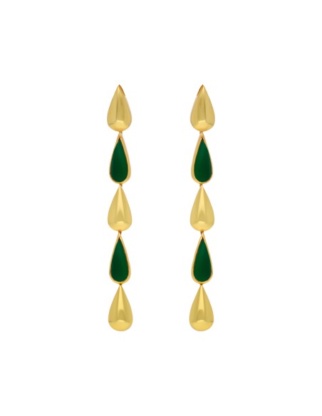Long green and gold drop earrings