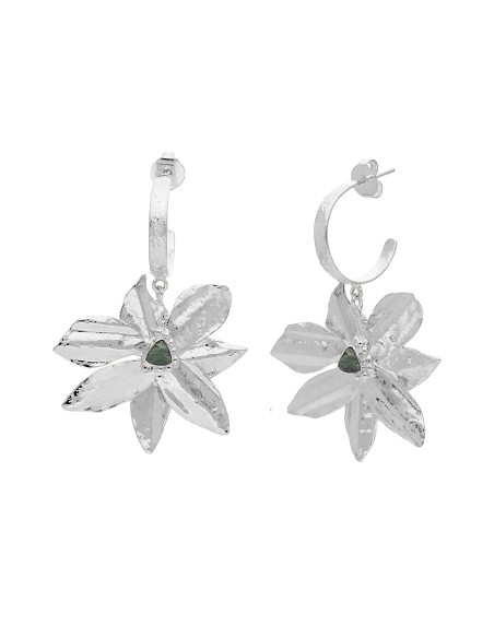 Pendientes de aro plateados forma en flor