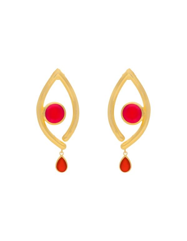 Boucles d'oreilles plaquées or en forme d'oeil orange...