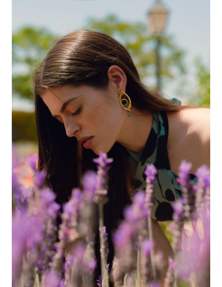 Pendientes de fiesta dorados piedra verde invitada boda