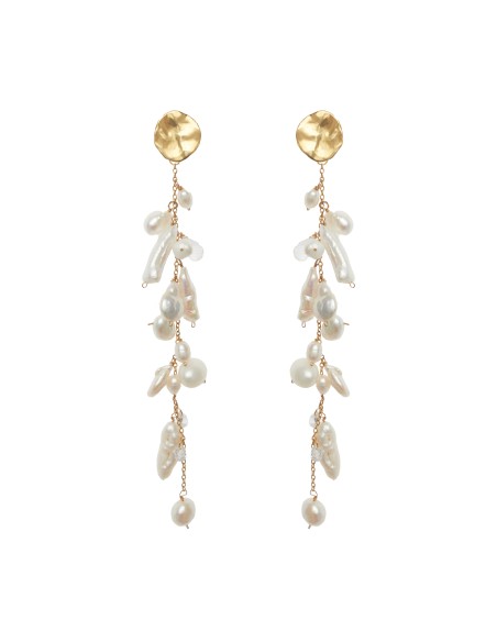 Extra-long golden pearl earrings