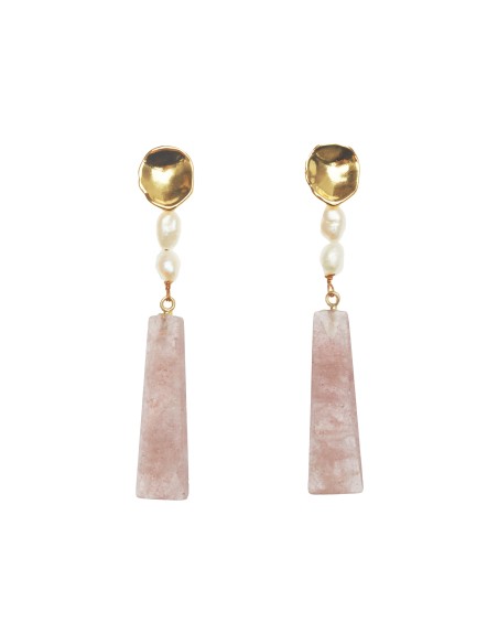 Longues boucles d'oreilles avec perles et quartz rose