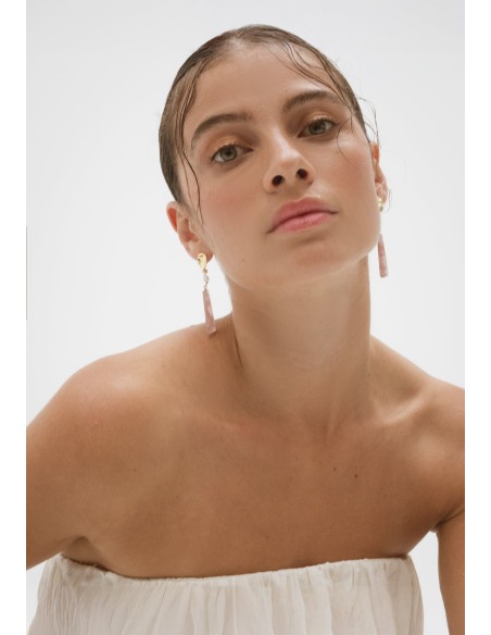 Longues boucles d'oreilles avec perles et quartz rose