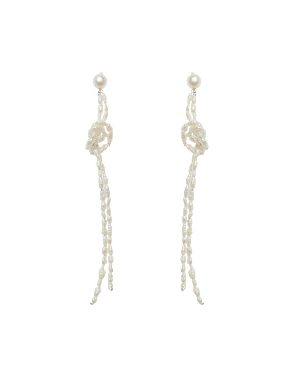 Long pearl earrings with knot