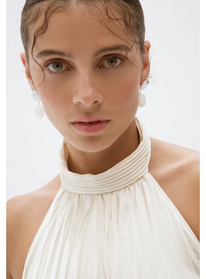 Pendientes con perlas y cuarzo rosa