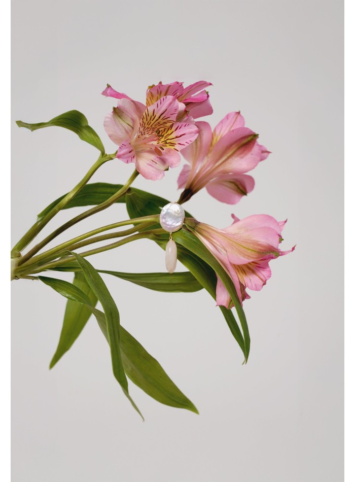 Pendientes con perlas y cuarzo rosa