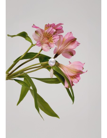 Pendientes con perlas y cuarzo rosa