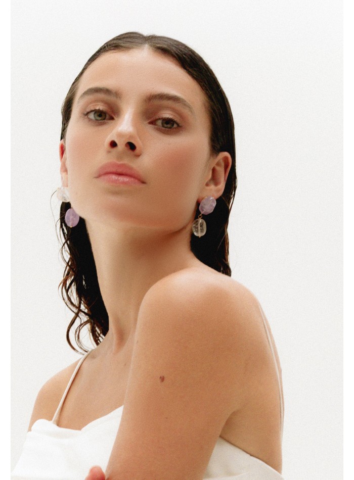 Crystal quartz and amethyst earrings