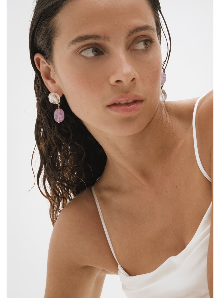 Boucles d'oreilles en quartz et améthyste