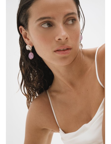Boucles d'oreilles en quartz et améthyste