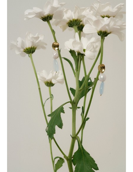 Pendientes con perlas y piedras celestes