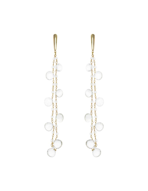 Longues boucles d'oreilles dorées avec cristaux