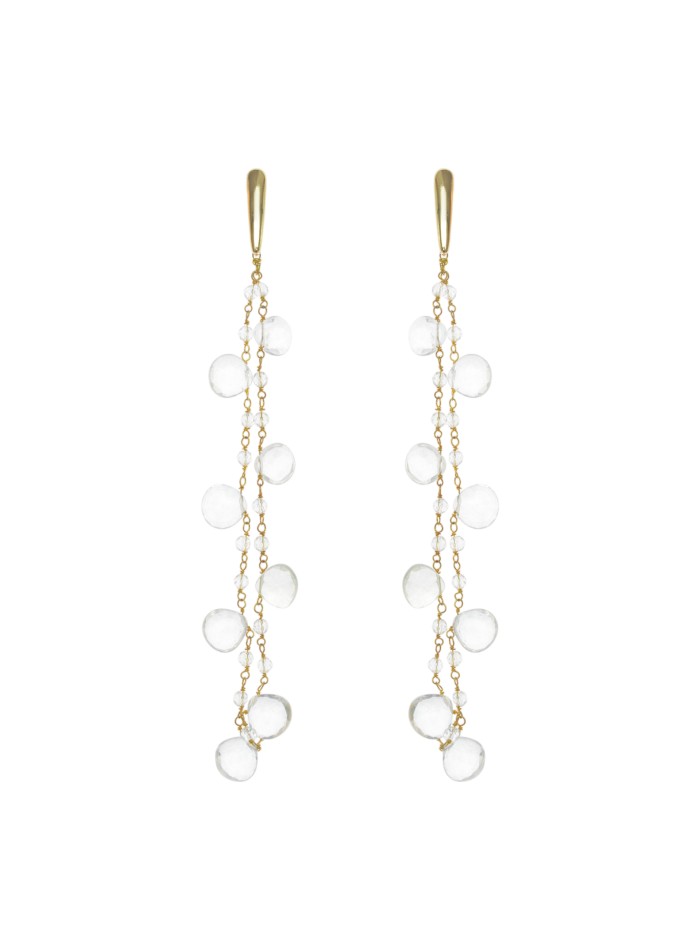 Longues boucles d'oreilles dorées avec cristaux