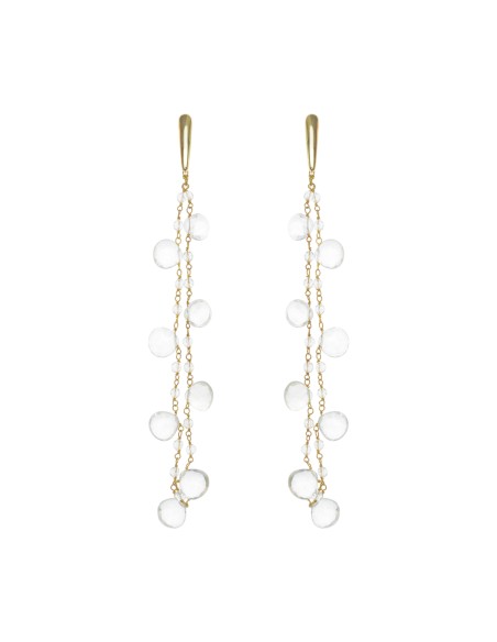 Longues boucles d'oreilles dorées avec cristaux