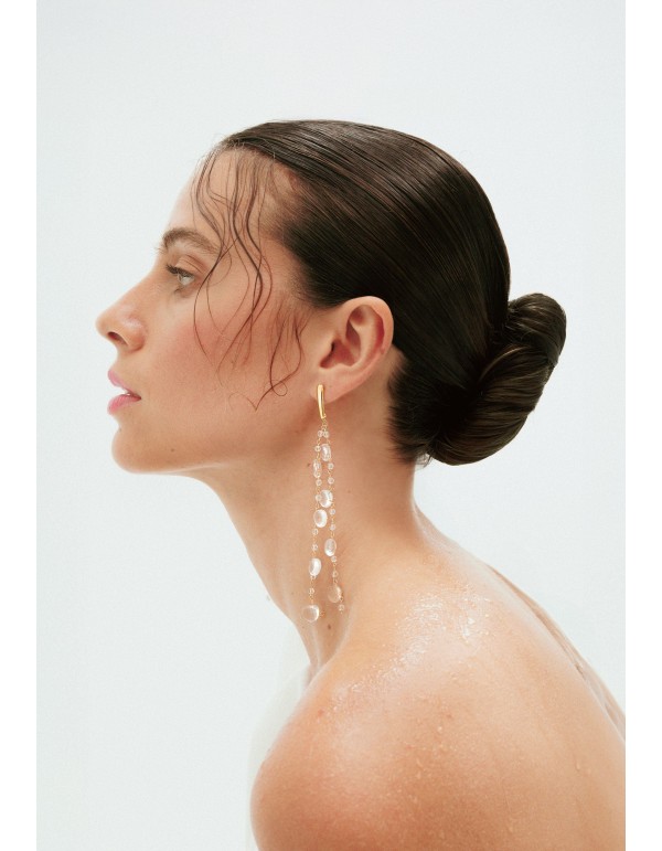 Longues boucles d'oreilles dorées avec cristaux 2
