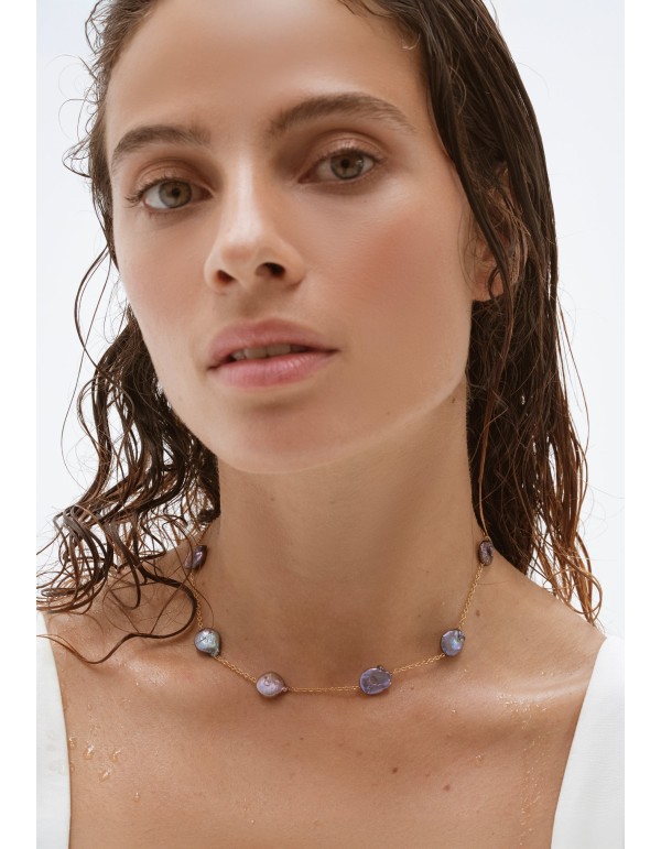 Choker dorado perla gris 2