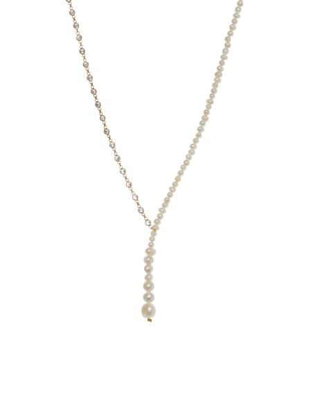 Long necklace with pearls and zircons
