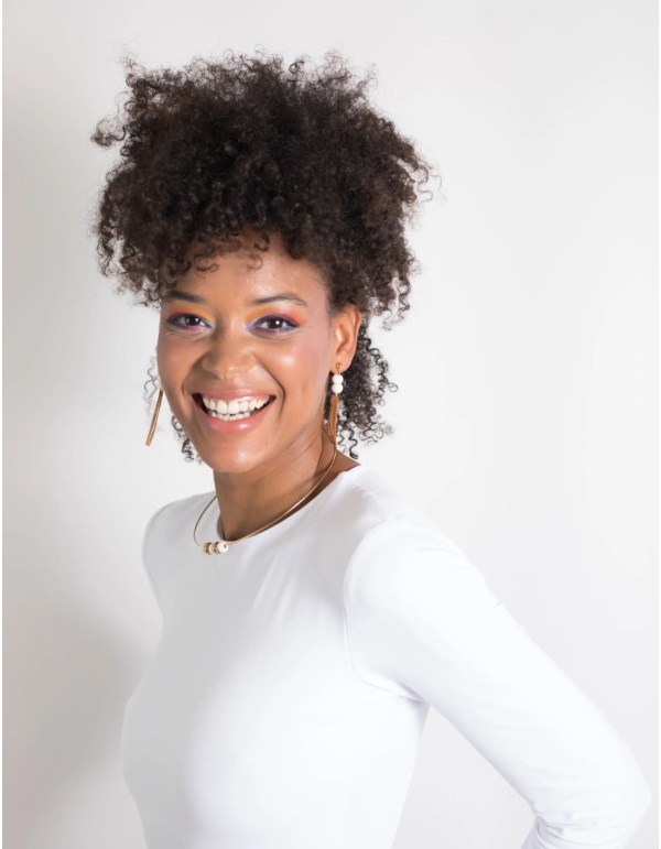 Long earrings cascade style with two ceramic pearls