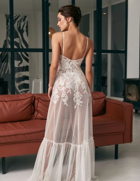 Robe de mariée lingerie en dentelle avec bretelles spaghetti