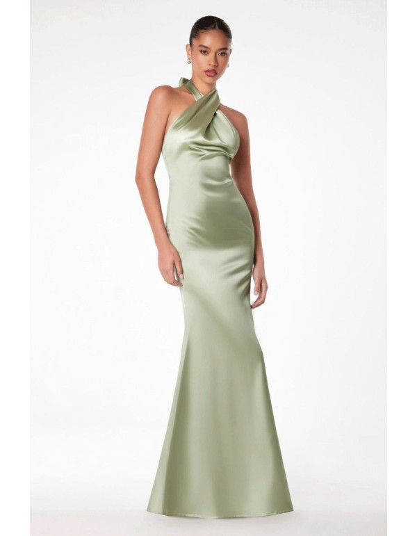 Robe de bal en satin avec encolure dos nu et dos ouvert