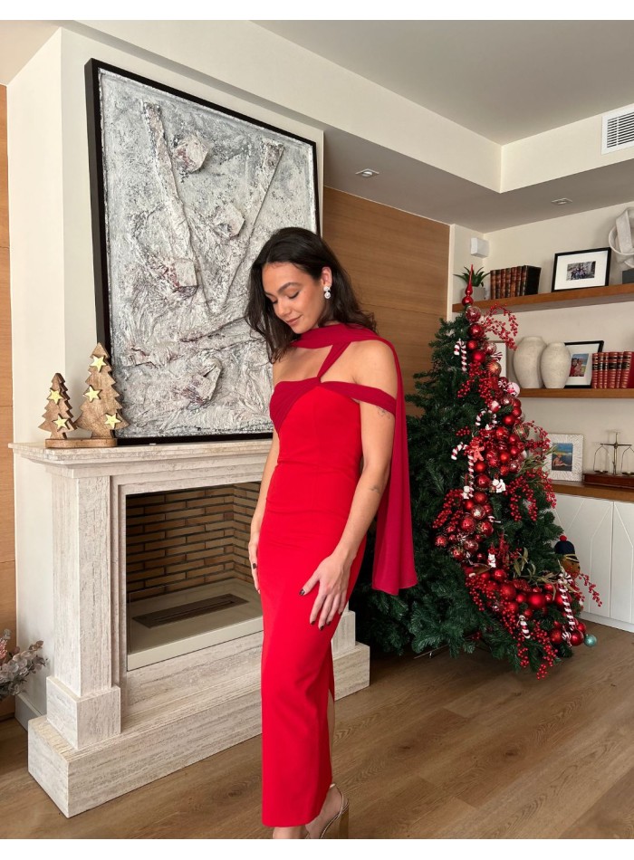 Vestido de invitada largo rojo para bodas de día