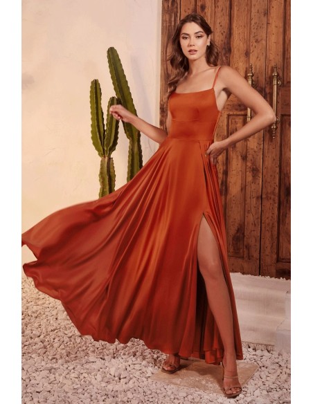 Satin midi ball gown with flounce skirt